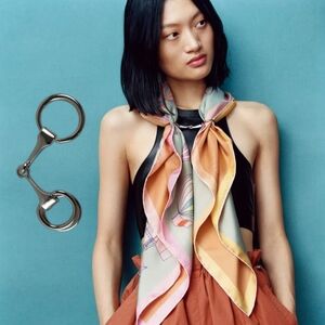 Silver Horsebit Scarf Ring Clip Equestrian D-Ring Snaffle Gift Box